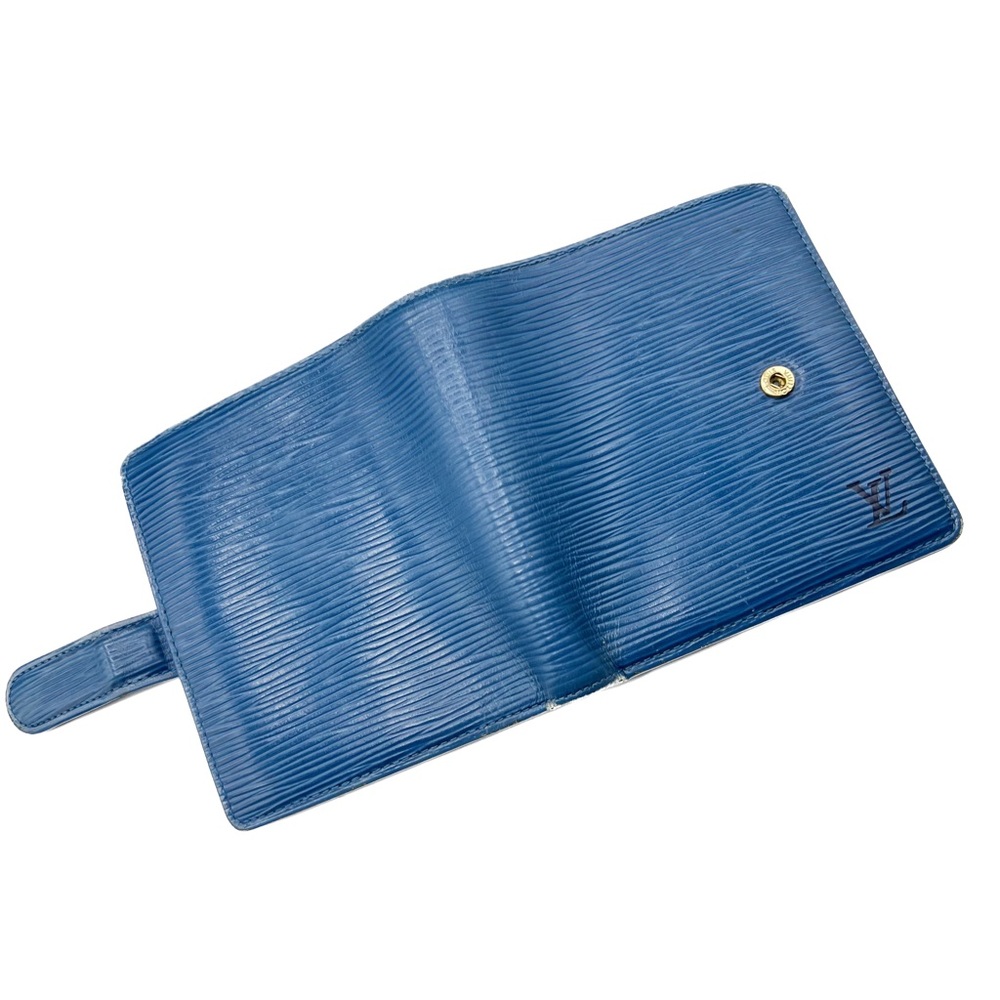 Louis Vuitton Blue Epi Leather Compact BiFold Wallet Unisex Vintage 98 Authentic - Picture 6 of 17